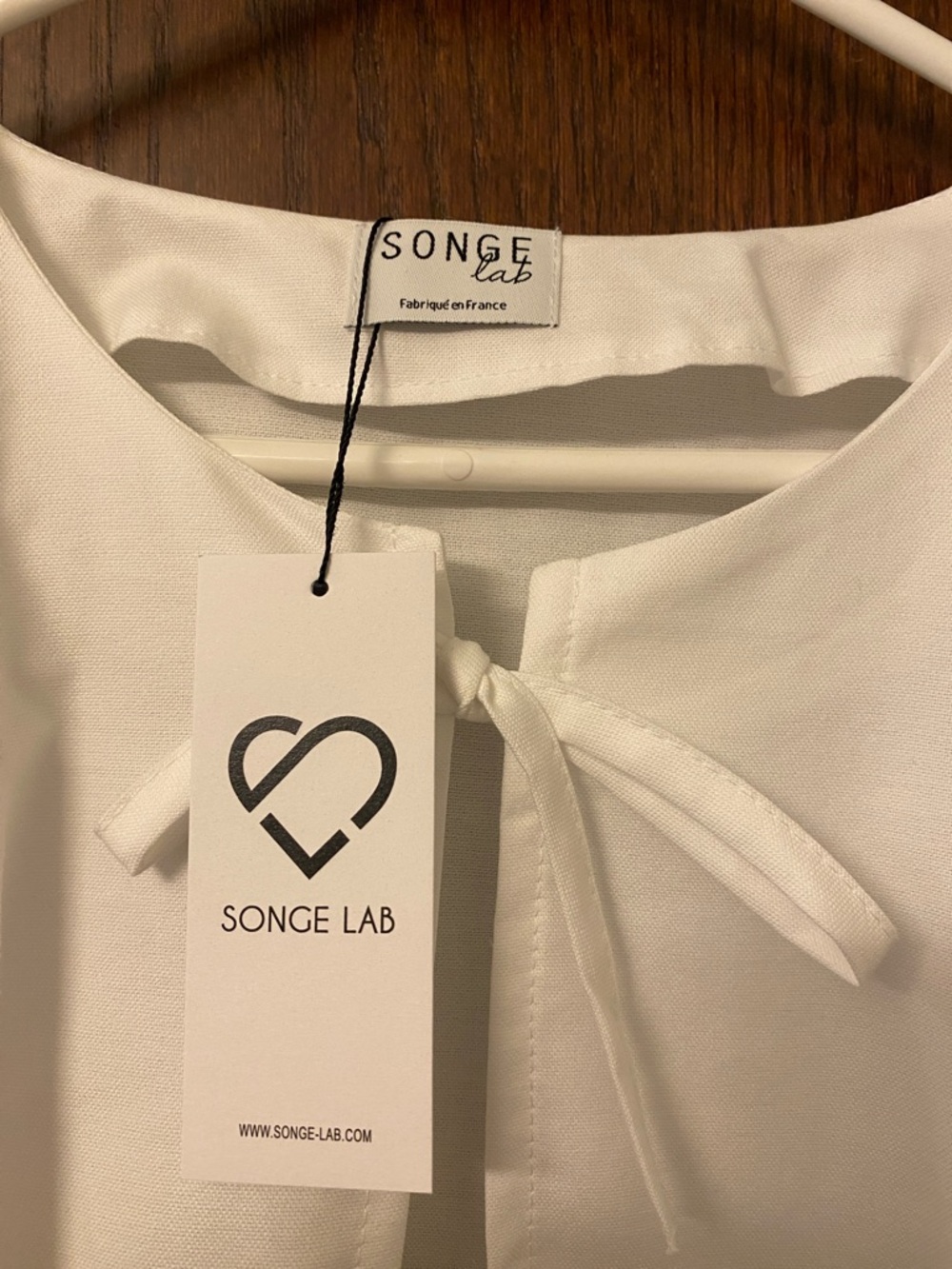 Songe Lab White Tie-Front Peplum Blouse - Picture 2 of 3